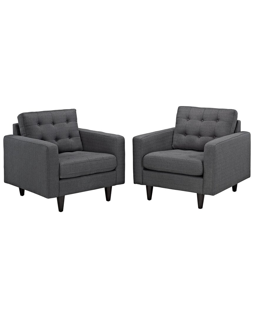 Modway Set Of 2 Empress Upholstered Fabric Armchairs In Gray
