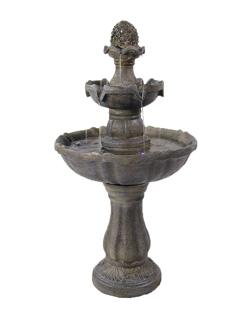 Sunnydaze 2 Tier Pineapple Solar Outdoor Water Fountain With Battery In Brown