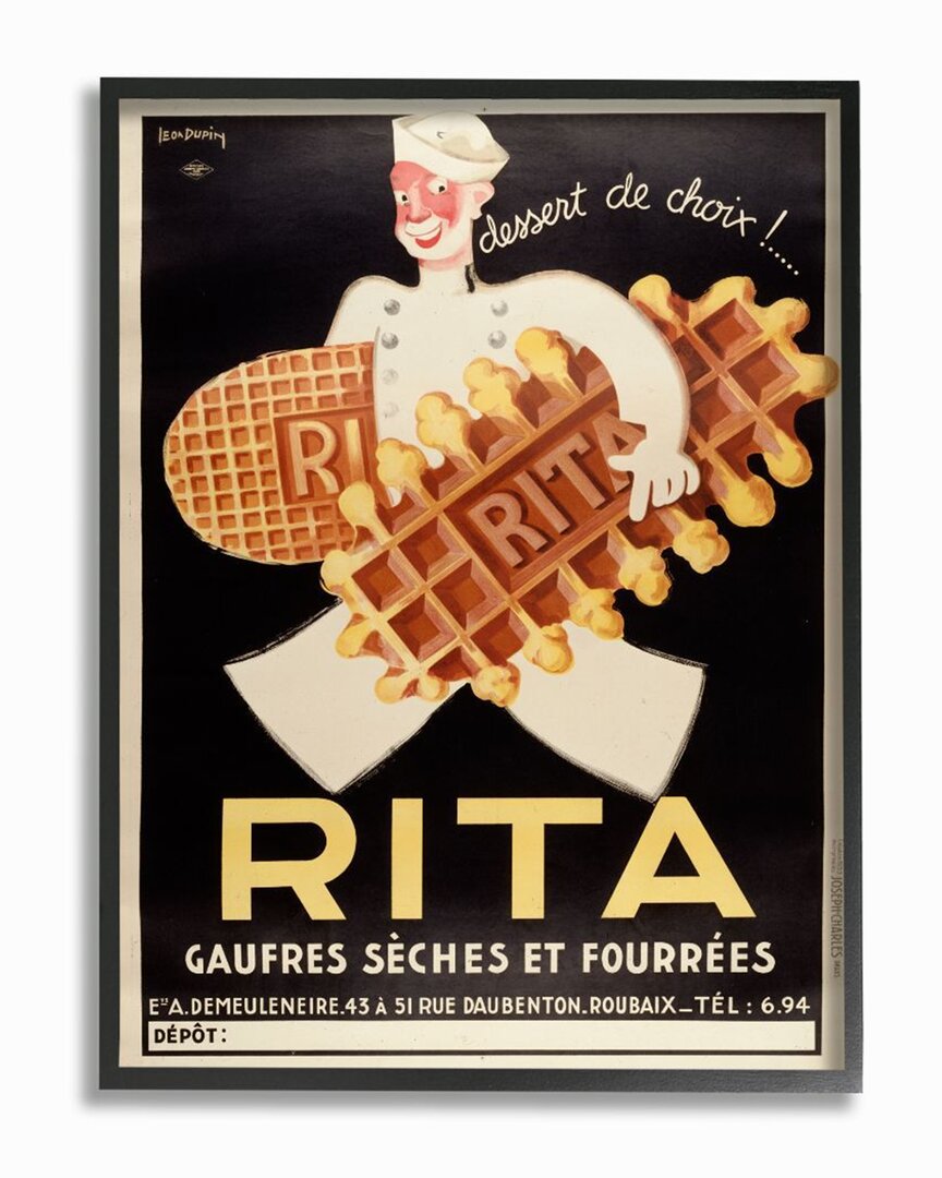 Stupell French Waffle Man Vintage Dessert Advertisement Wall Art In Black