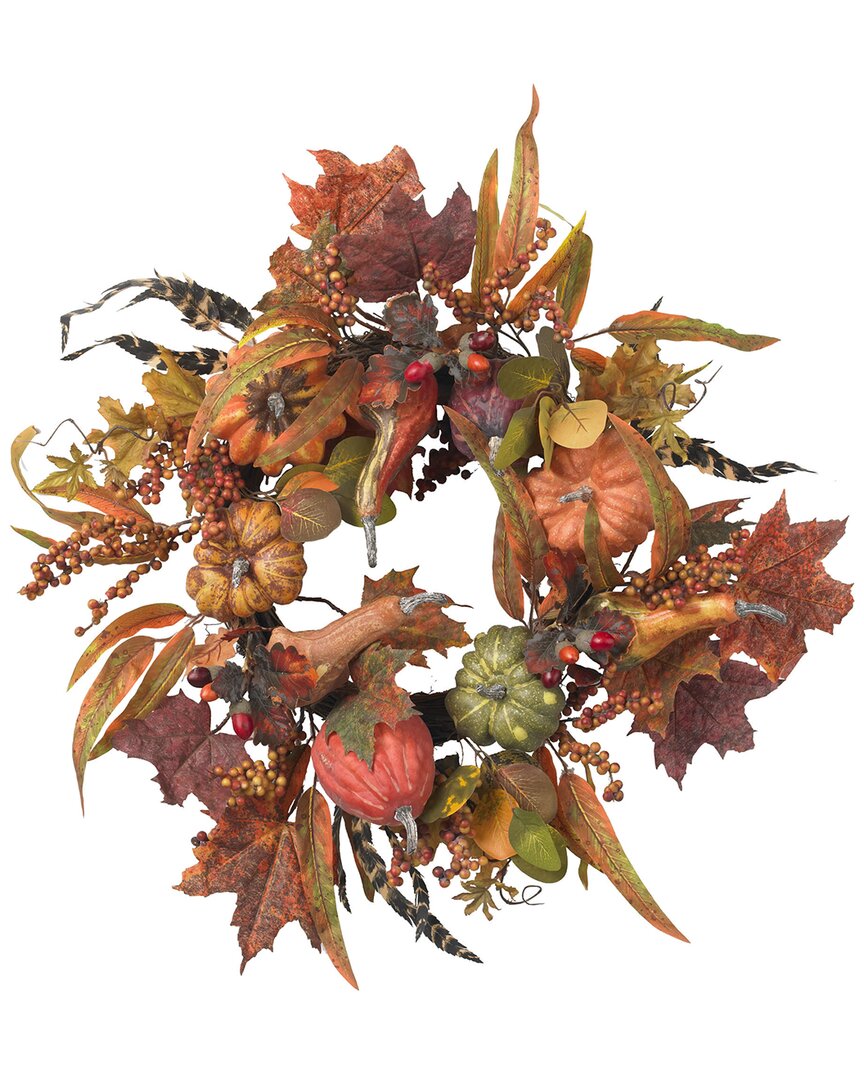 Nearly Natural 24" Pumpkin And Berry Wreath In Autumn