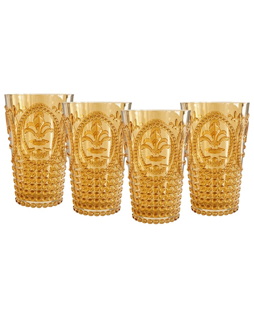 Jay Imports Set Of 4 Fleur De Lis Amber Acrylic Tumblers