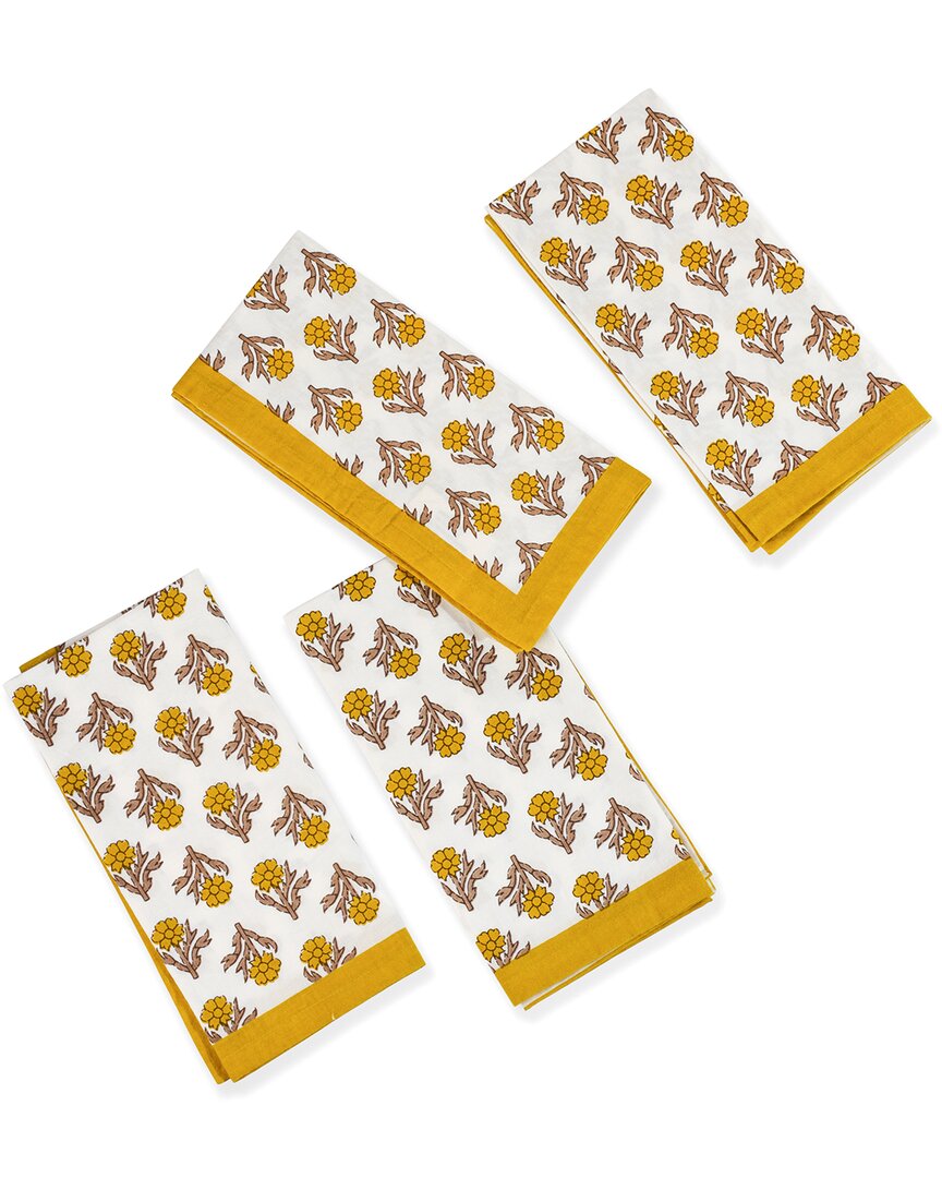 Tiramisu Set Of 4 Golden Marigold Block Print Napkins In Yellow
