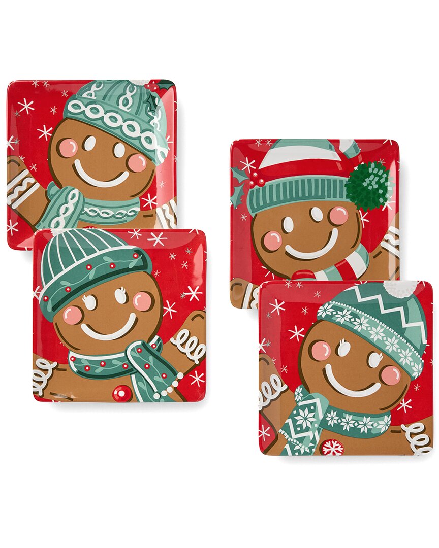 Certified International Christmas Whimsy Gingerbread Set Of 4 Dessert Plates In Multi