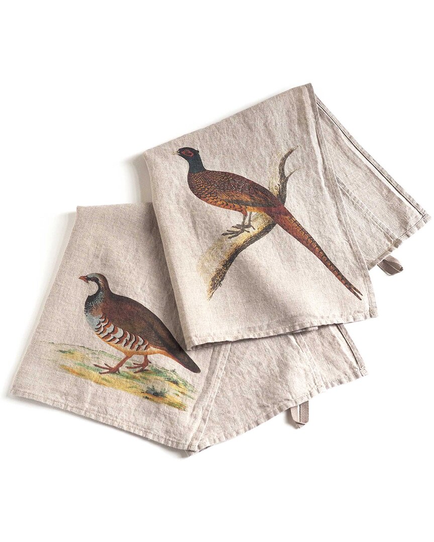 Linoroom Set Of 2 Pheasant & Partridge Tea Towels In Neutral