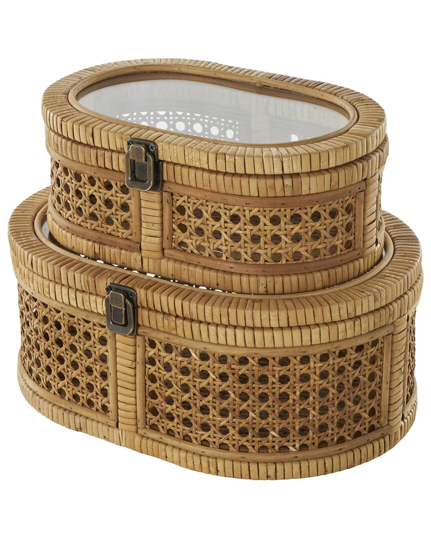 Peyton Lane Brown Rattan Handmade Wrapped Oval Storage Decora