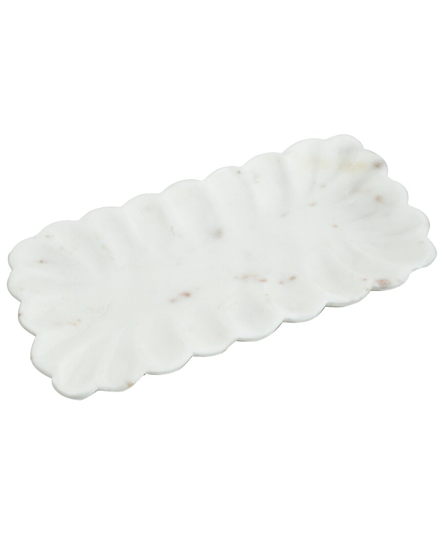 Tiramisu Scalloped Elegance Marble Platter In White