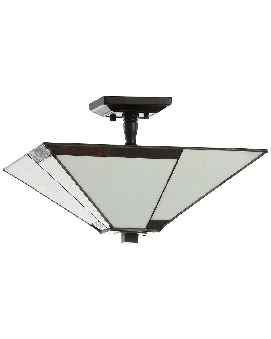 Jonathan Y Julian 15.7in Tiffany-style Glass Metal Led Semi-flush Mount In Ivory,black