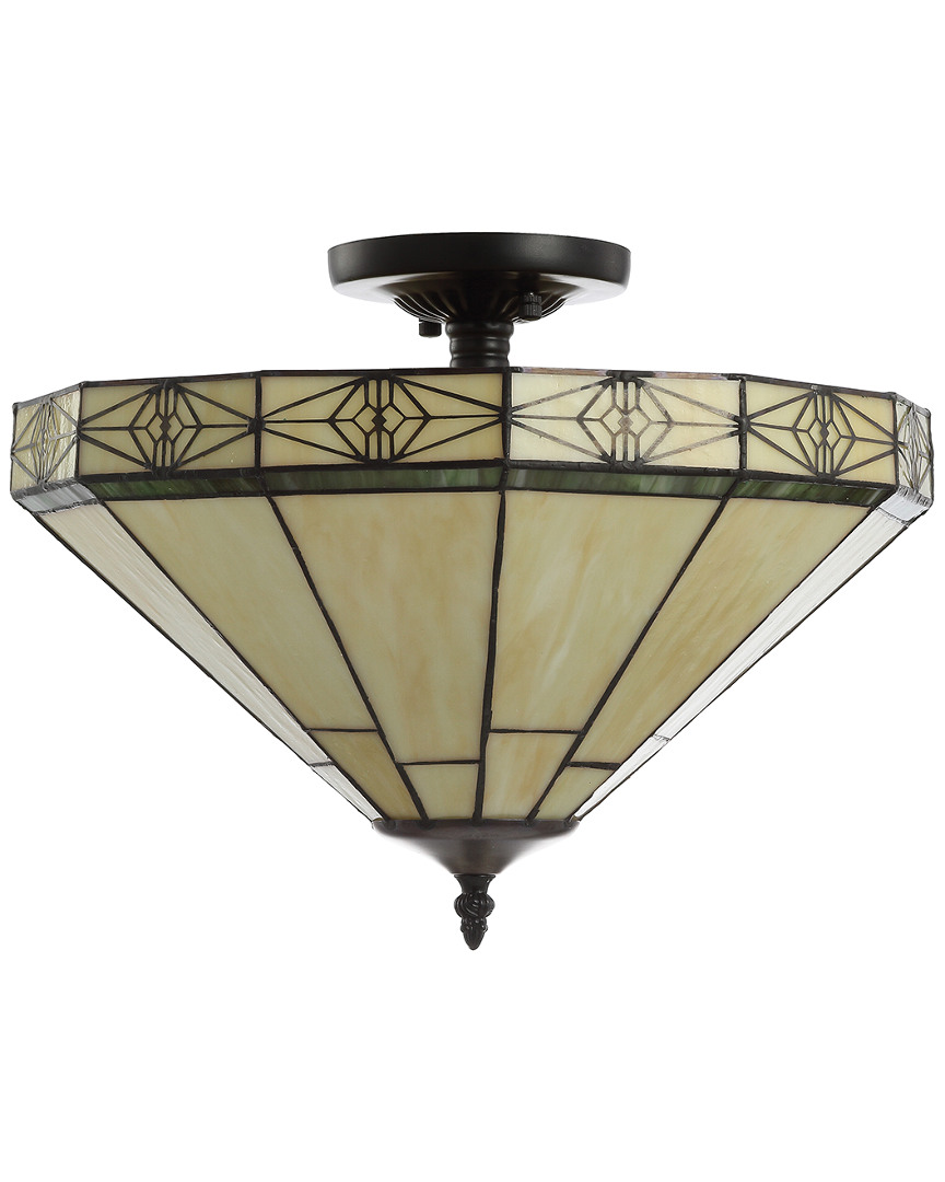 Jonathan Y Jasmine 16in Tiffany-style Glass Metal Led Semi-flush Mount