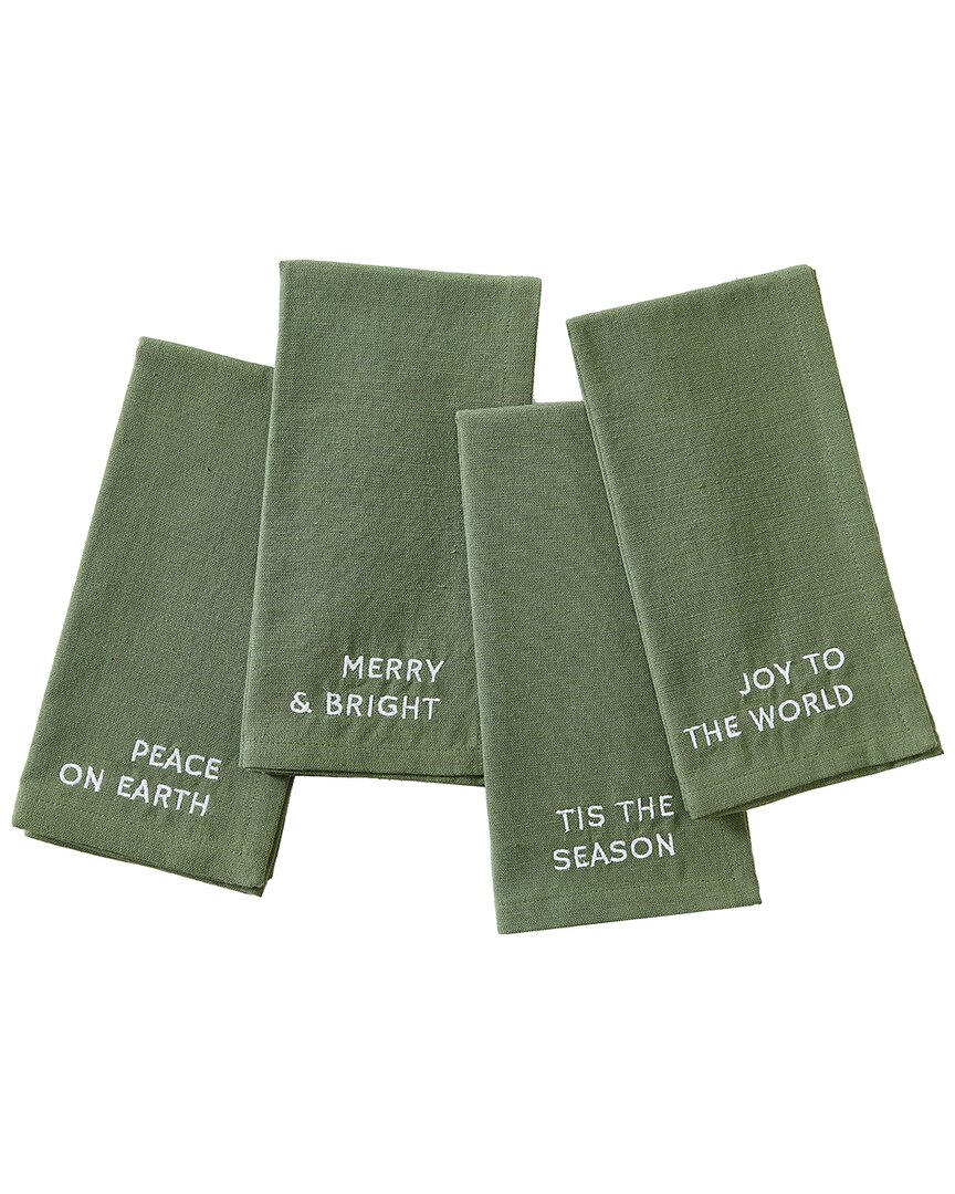 Elrene Home Fashions Set Of 4 Joyful Sentiment Embroidered Napkins In Green
