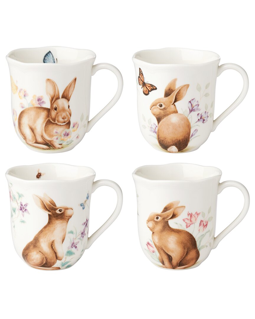 Lenox Set Of 4 Butterfly Meadow Bunny Mugs