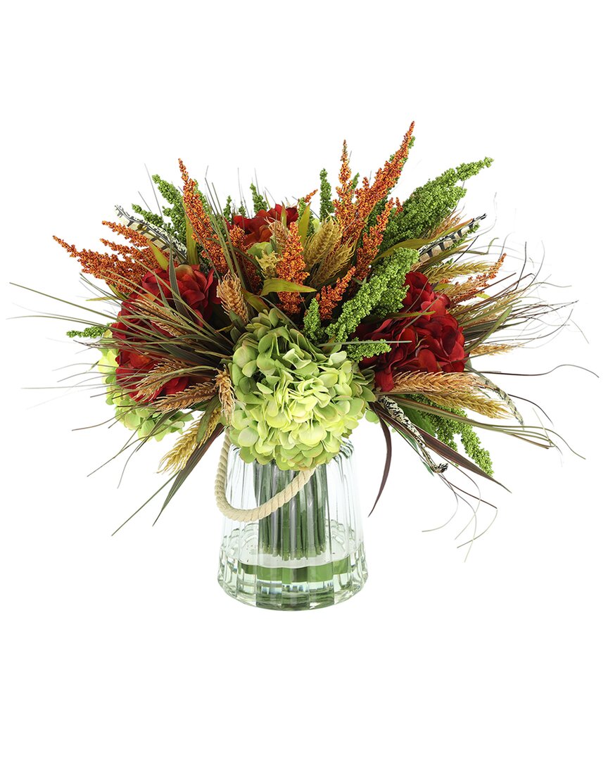 Creative Displays Orange Heather & Assorted Hydrangea Modern Fall Centerpiece In Red