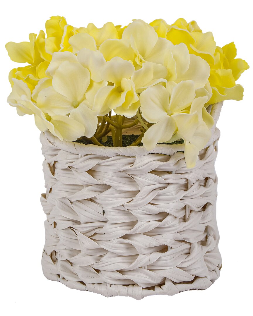 Shop National Tree Company 10in Light Yellow Hydrangea Bouquet In White Basket