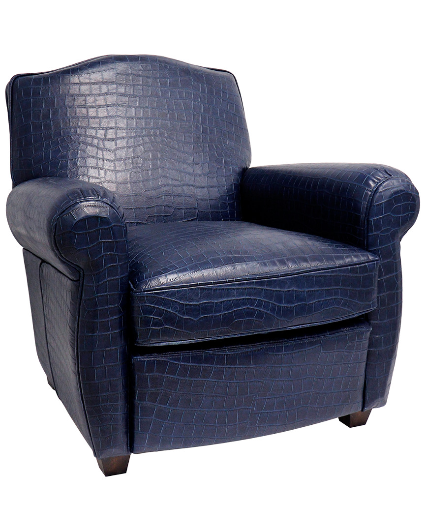 Pasargad Home Vicenza Collection Blue Leather Wing Chair