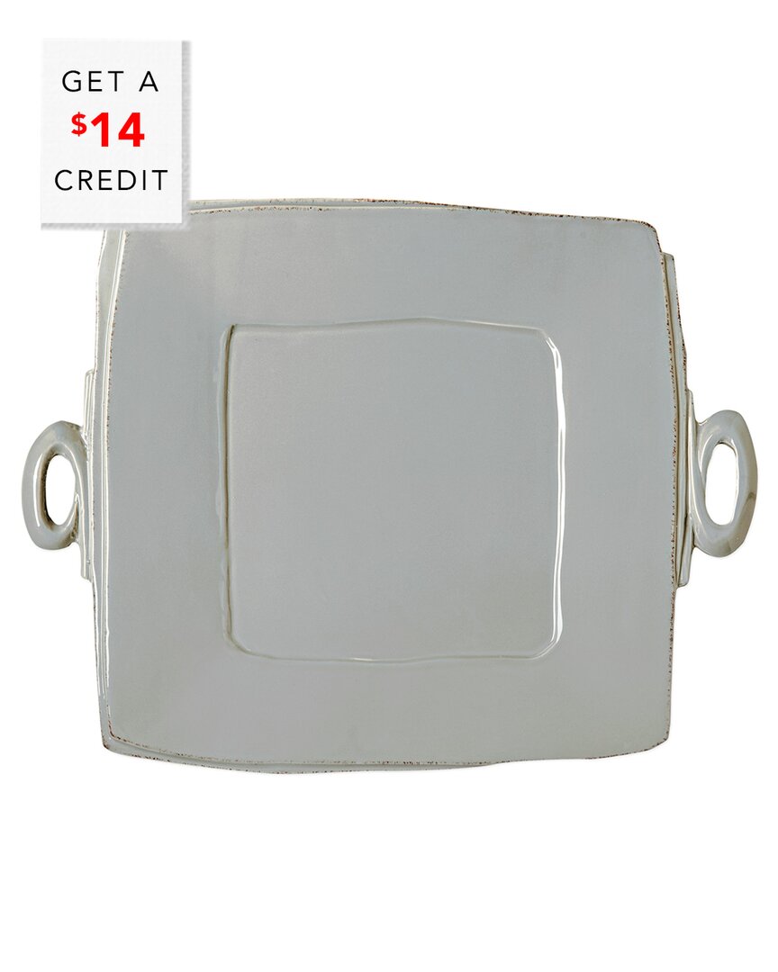 Vietri Lastra Handled Square Platter With $14 Credit In Gray