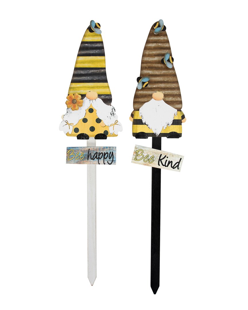 Northlight Set Of 2 Bee Gnomes Wooden Garden Stakes