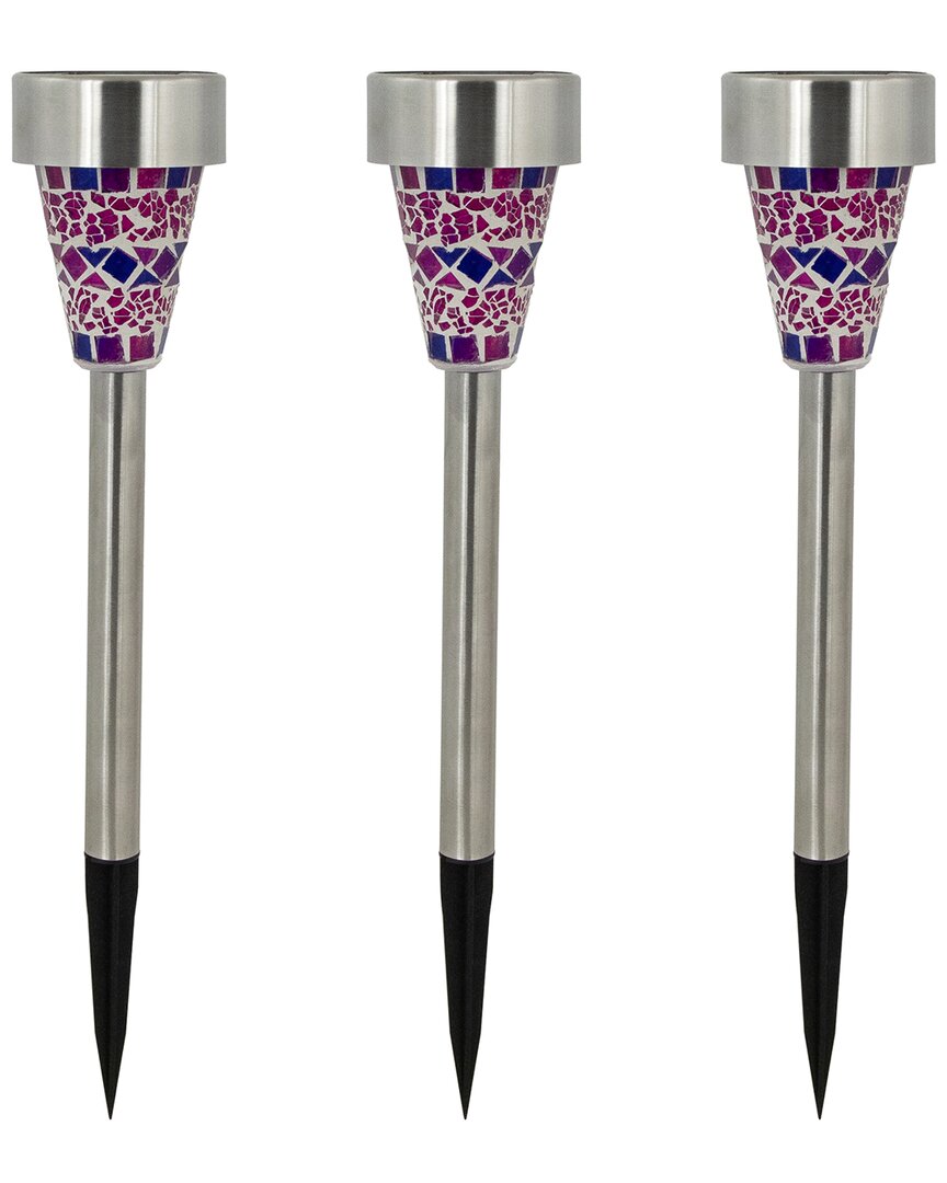Northlight Set Of 3 Mosaic Stained Glass Solar Powered Led Pathway Markers