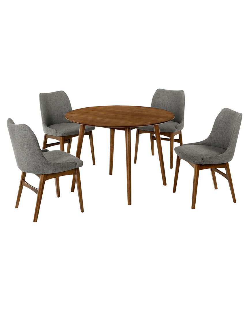 Armen Living Arcadia And Azalea 42in Round Wood 5pc Dining Set In Brown