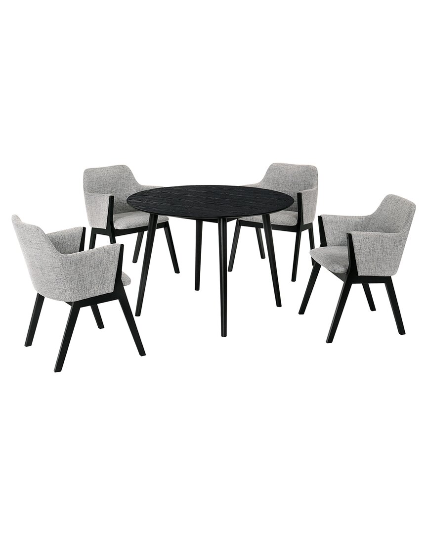 Armen Living Arcadia And Renzo 42in Round Wood 5pc Dining Set In Black