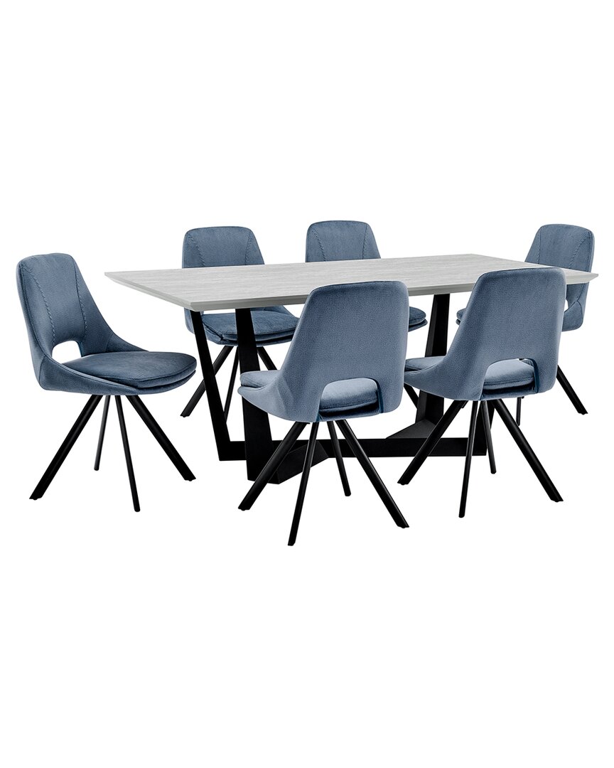 Armen Living Radford And Blue Lexi 7pc Modern Rectangular Dining Set In Black