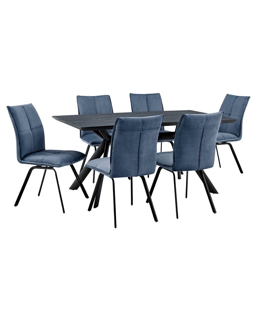 Armen Living Margot And Blue Rylee 7pc Modern Rectangular Dining Set In Black