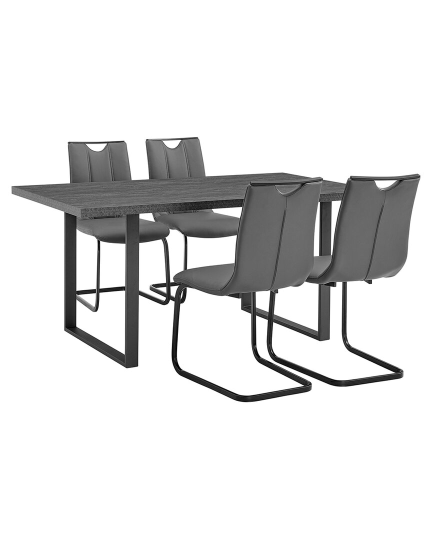 Armen Living Fenton And Gray Pacific 5pc Modern Rectangular Dining Set In Black