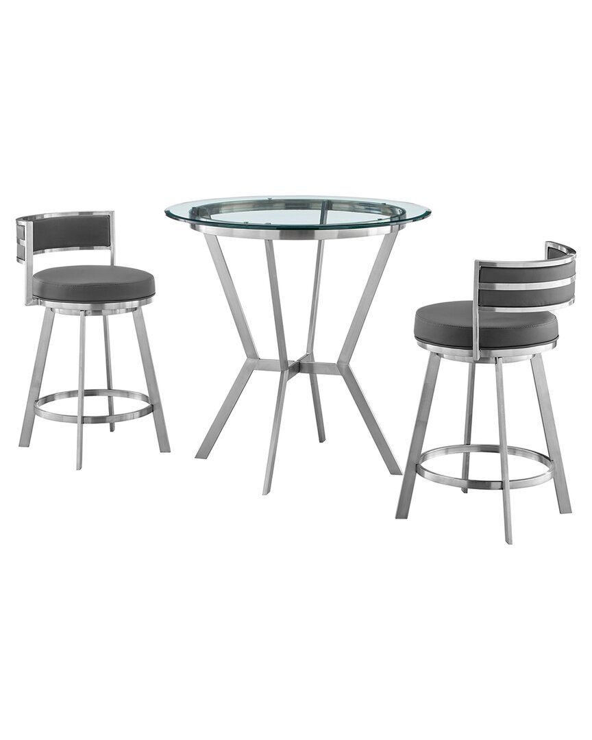 Armen Living Naomi And Roman 3pc Counter Height Dining Set In Gray