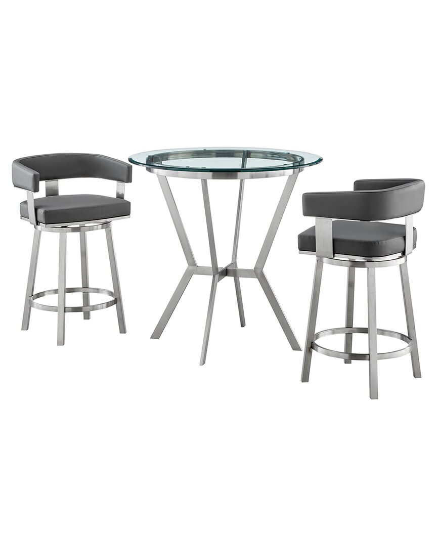 Armen Living Naomi And Lorin 3pc Counter Height Dining Set In Gray
