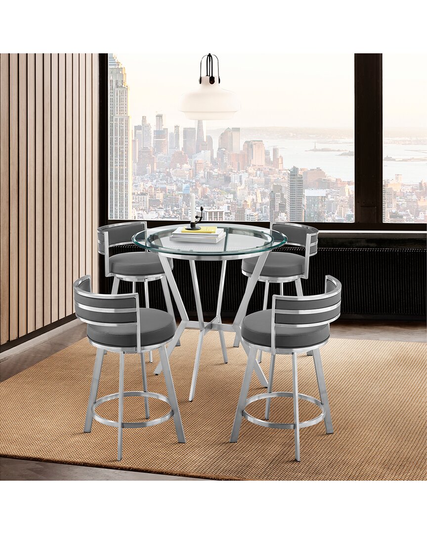 Armen Living Naomi And Roman 5pc Counter Height Dining Set In Gray