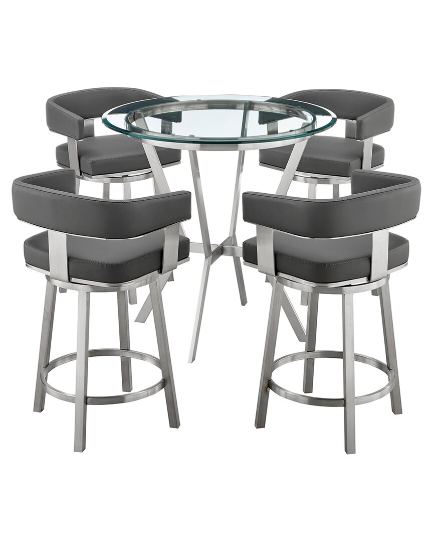 Armen Living Naomi And Lorin 5pc Counter Height Dining Set In Gray
