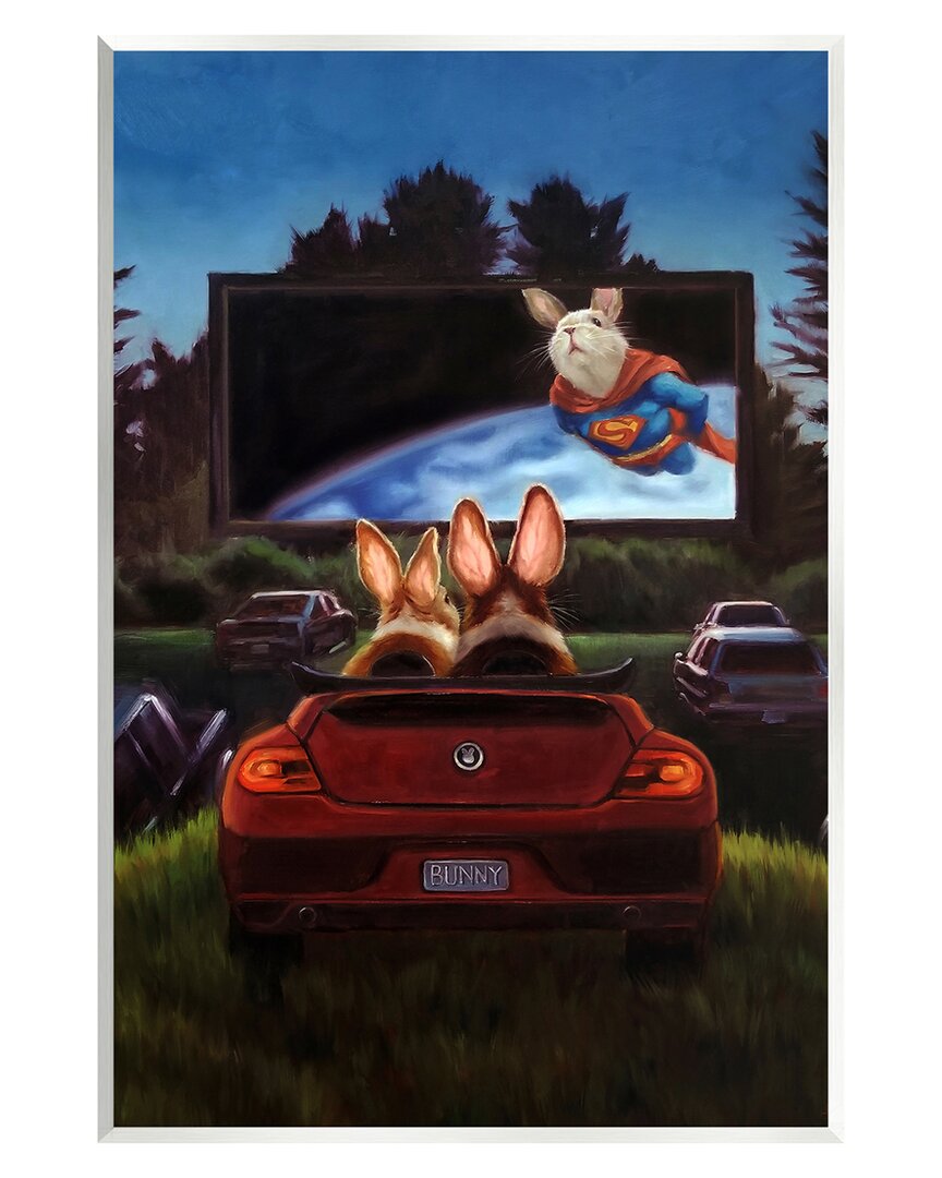 Stupell Romantic Bunny Movie Drive-in Framed Floater Canvas Wall Art By Lucia Heffernan