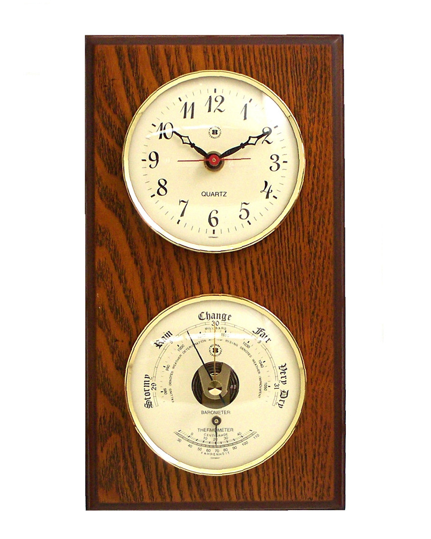 Bey-berk Quartz Clock And Barometer In Brown