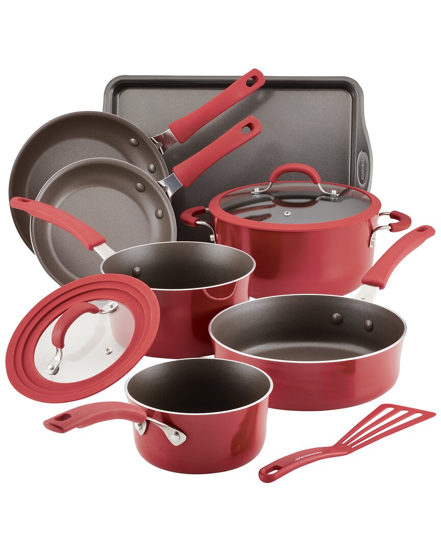 Shop Rachael Ray Cook + Create Aluminum Nonstick Cookware Set In Red