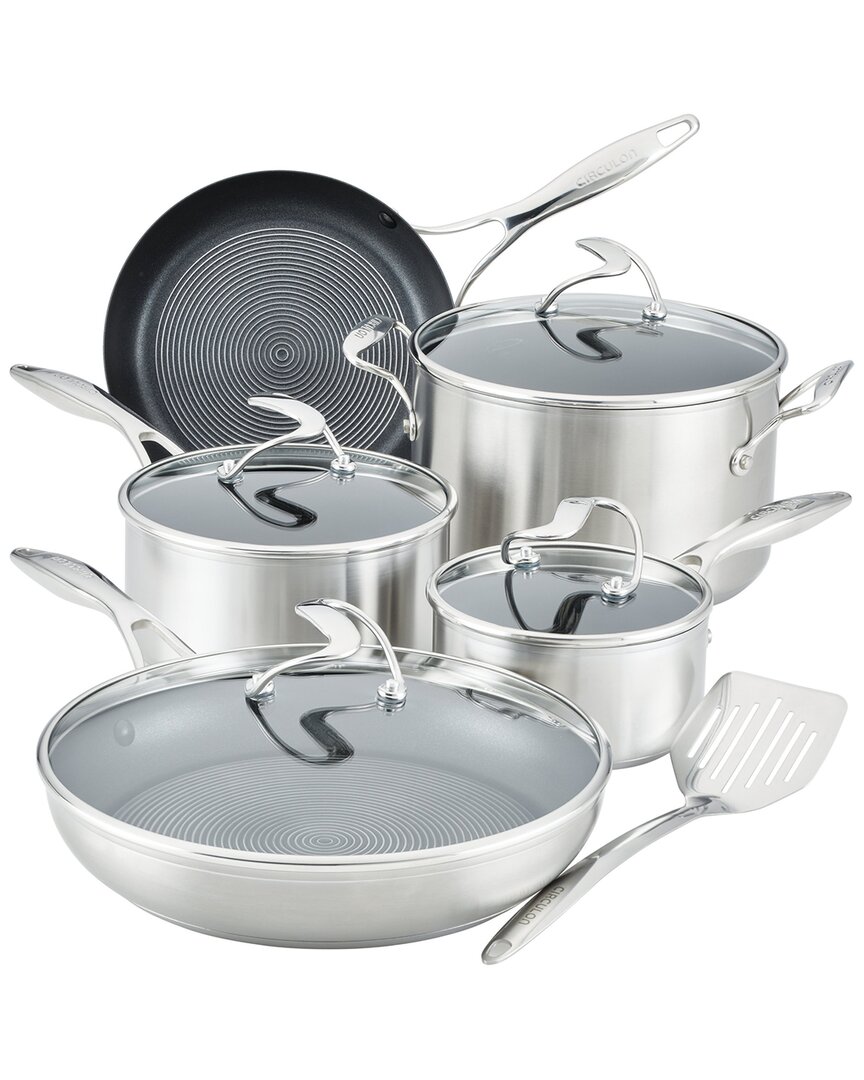 Circulon Stainless Steel Cookware Set With Steelshield Hybrid Stainless And Nonstick Techno In Silver