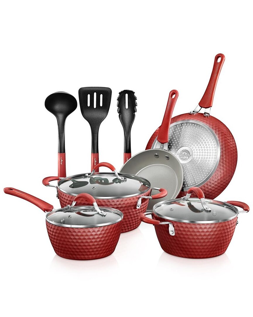 Nutrichef 11pc Red Diamond Nonstick Cookware Set