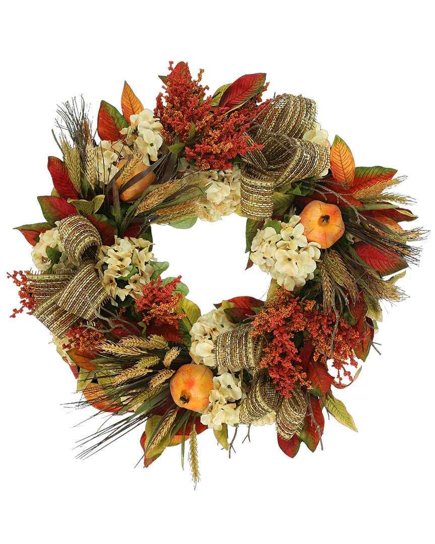 Creative Displays 31in Traditional Fall Wreath Magnolia Leaves, Pomegranate &  Wheat In Orange