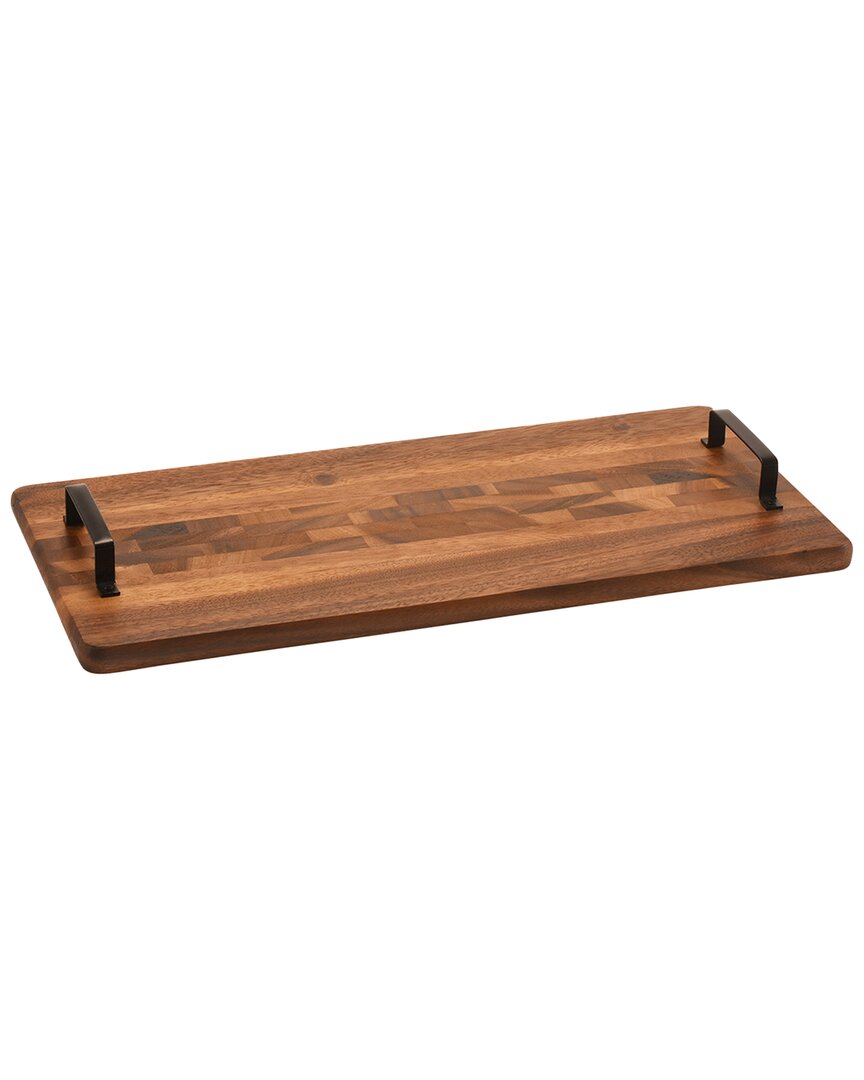 Kalmar Home Wood Tray W/ Metal Handle - Rect