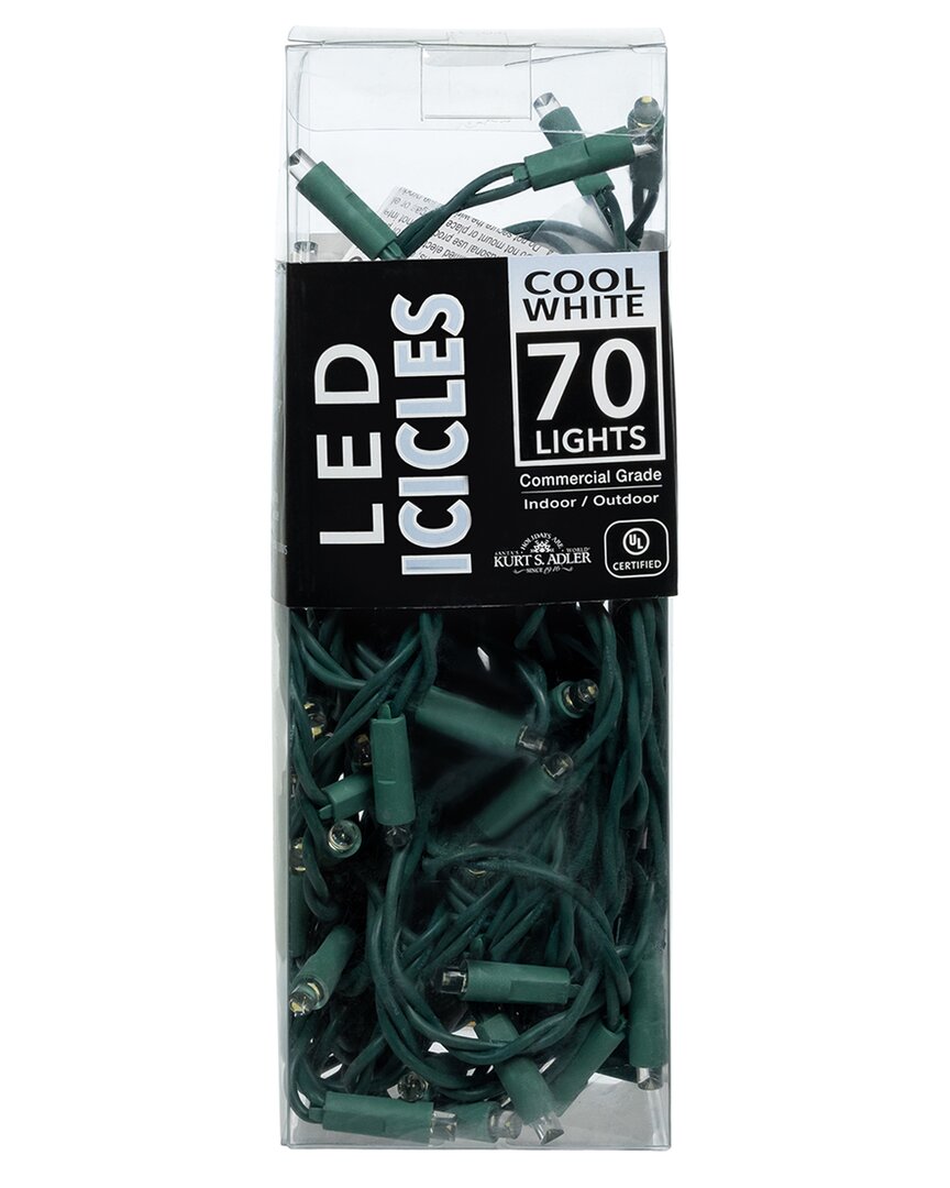 Kurt Adler 70/l 7.5ft 5mm Cool White Led Icicle Light Set In Green