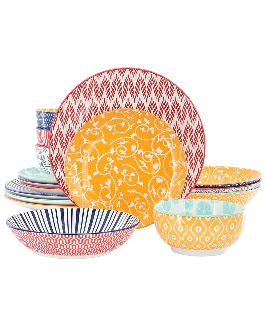 Elama Giovanna 16pc Porcelain Double Bowl Dinnerware Set