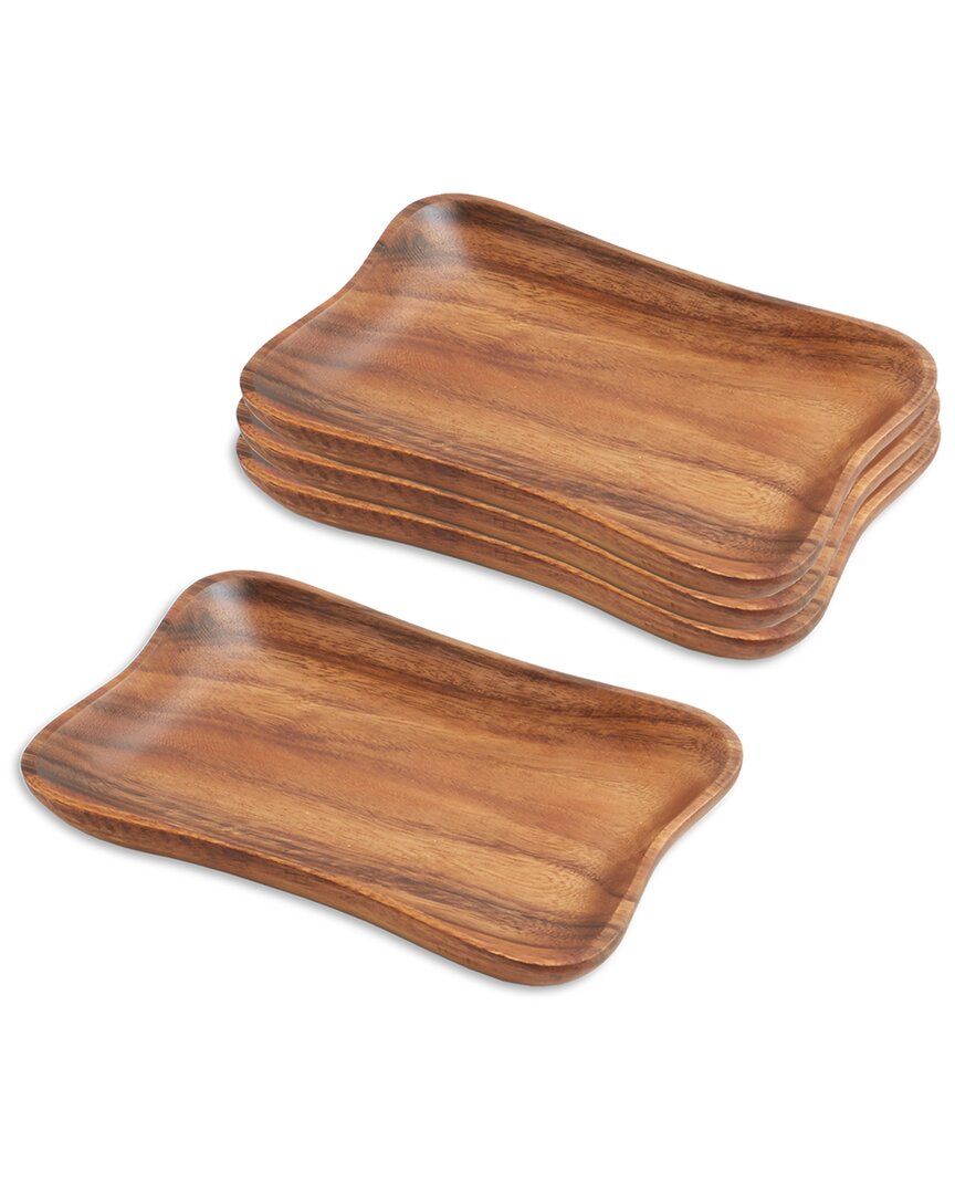 Woodard & Charles Set Of 4 Acacia Wood Medium Pinched Serving Trays
