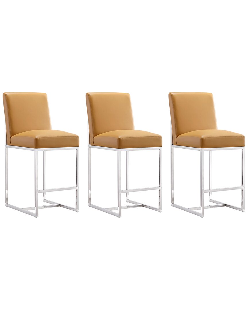 Manhattan Comfort Element 24 Faux Leather Counter Stool In Camel An In Camel/polished Chrome