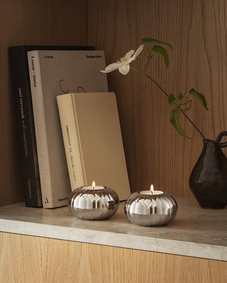 Georg Jensen 2pc Tealight Candleholder Set In Metallic