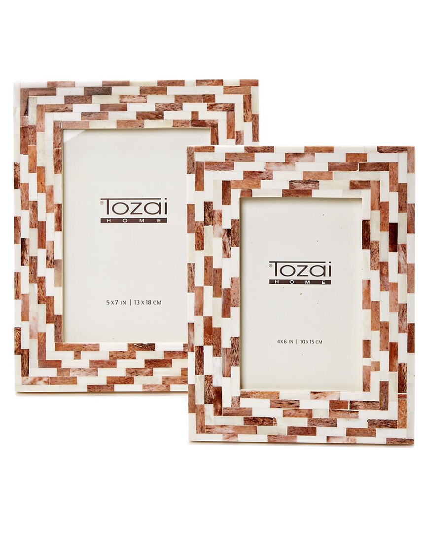Shop Two's Company Set Of 2 Brick Mosaic Photo Frames In Brown