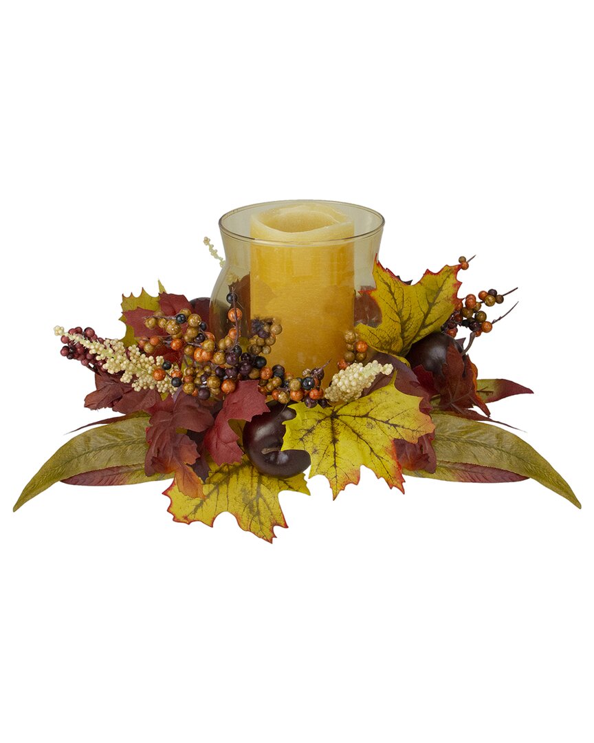 Shop Northlight 15in Fall Apple And Berry Glass Hurricane Pillar Candle Holder Thanksgiving Centerpiece In Red