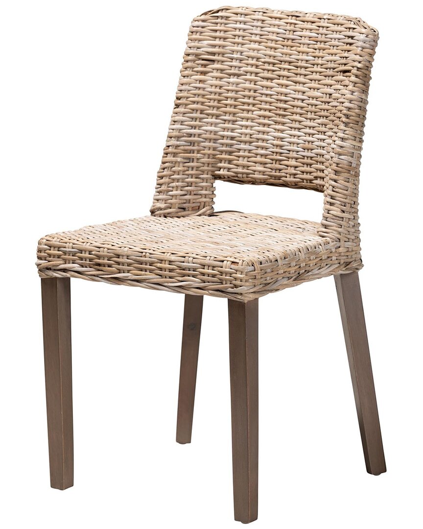 Baxton Studio Magy Modern Bohemian Grey Rattan And Finished Wood 2-piece Dining Chair Set