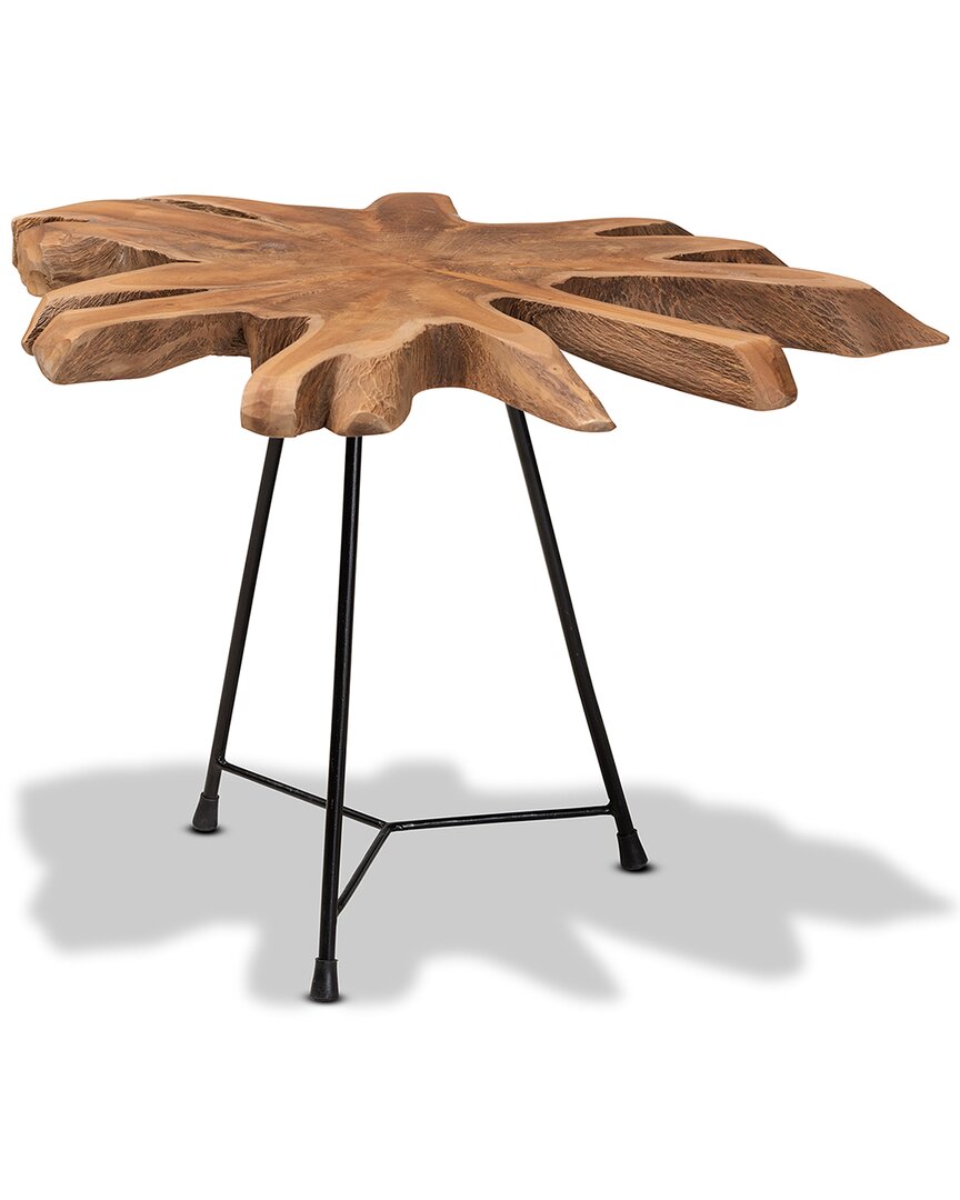 Baxton Studio Merci Rustic Industrial And Black End Table With Teak Tree Trunk Tabletop In Brown