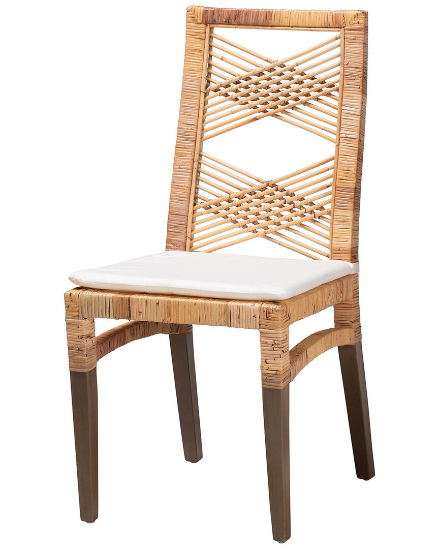 Baxton Studio Poltak Modern Bohemian Rattan 2-piece Dining Chair Set In White