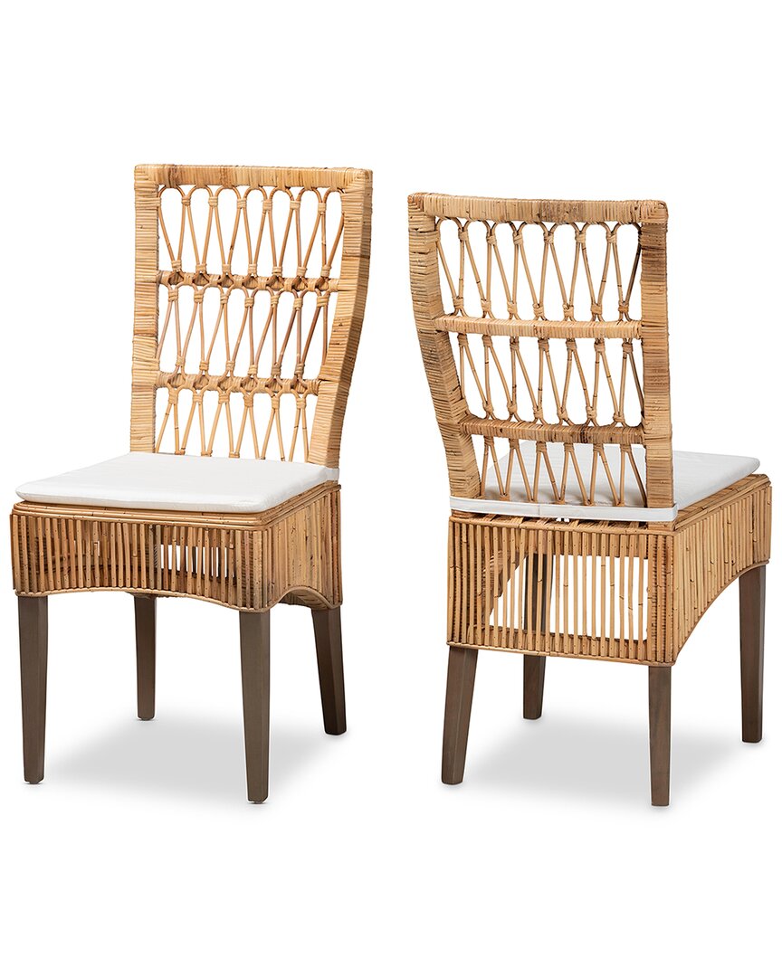 Baxton Studio Sullivan Modern Bohemian Rattan 2-piece Dining Chair Set In White