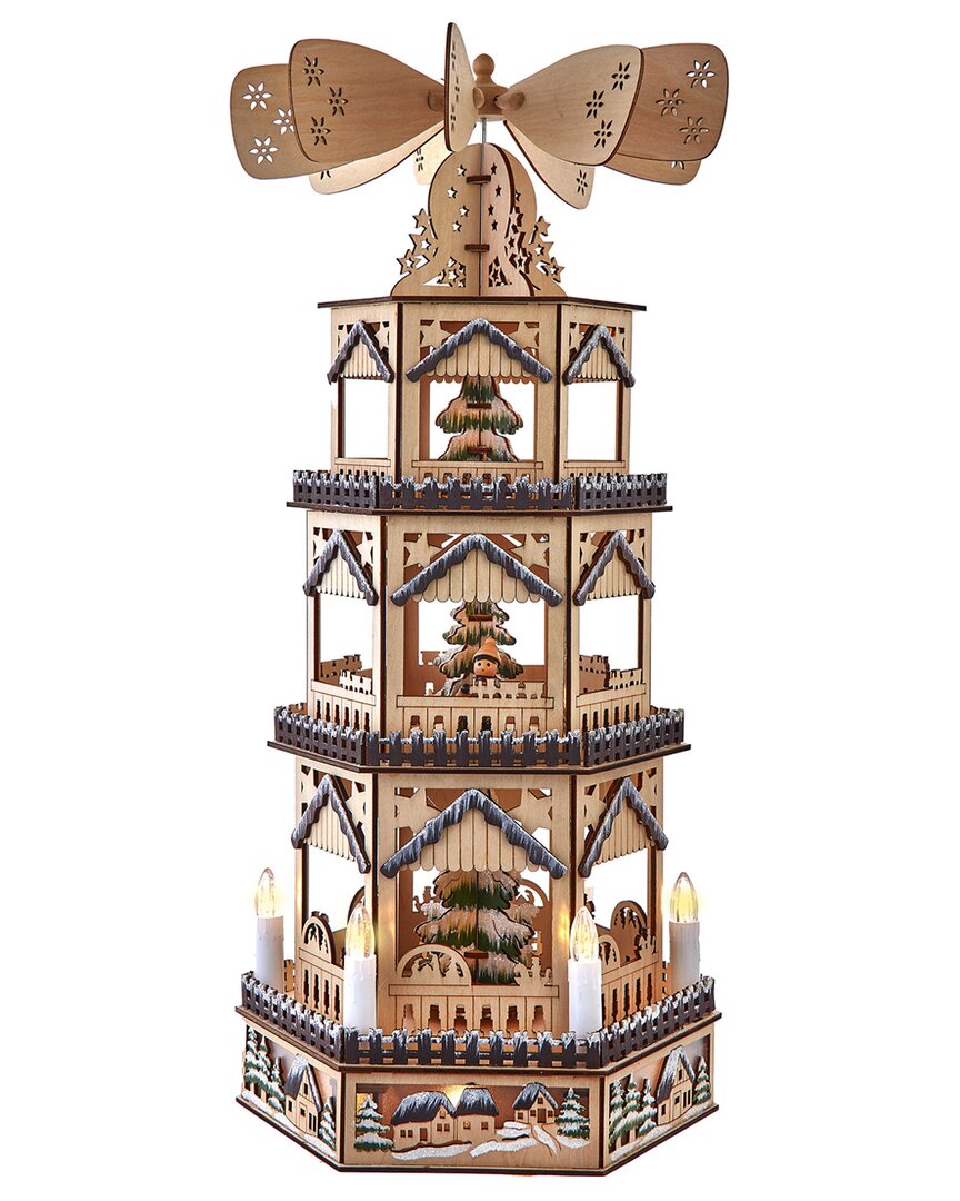 Kurt Adler 19.29-inch Battery Operated Led Lighted 3-story Tower Windmill Tablepiece In Gold