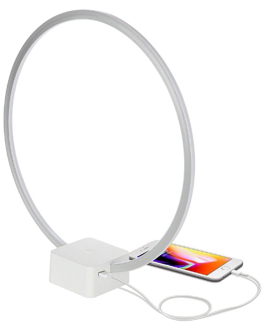 Brightech Circle Led Table Lamp With Usb Port In White