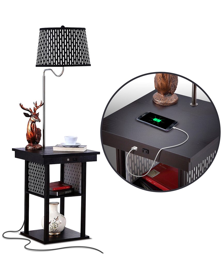 Brightech Madison Black Side Table & Lamp With Usb Port